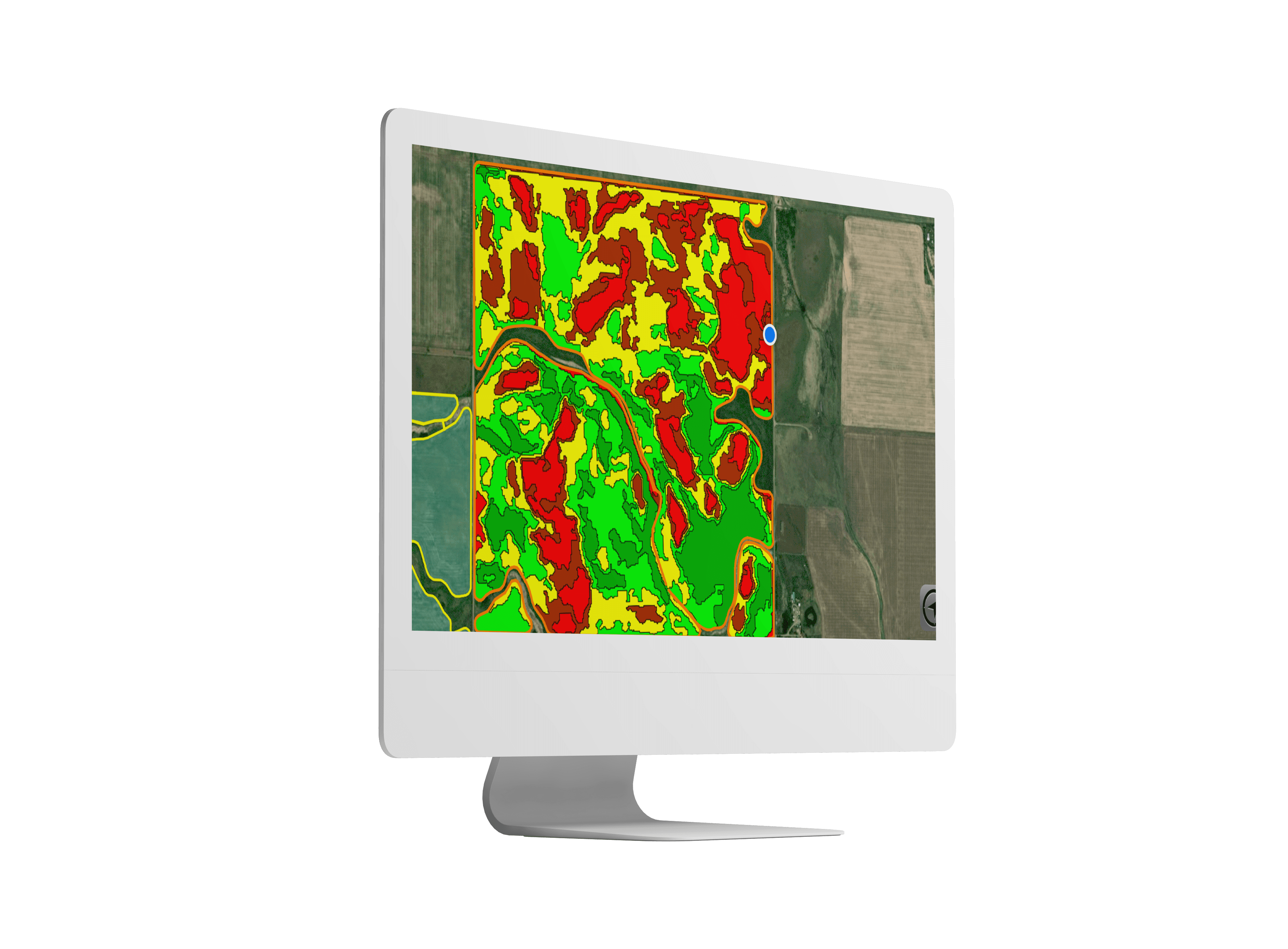 YouFARM field analysis map on a desktop monitor